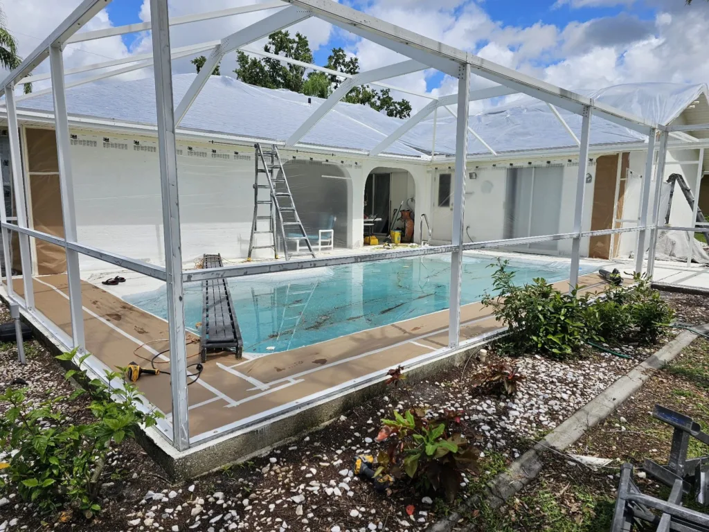 Pool cage painted and rescreened